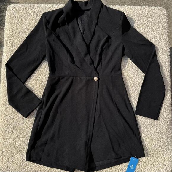 Cupshe Pants - CupShe Black V-Neck Long Sleeve Blazer Romper Size SMALL NWT